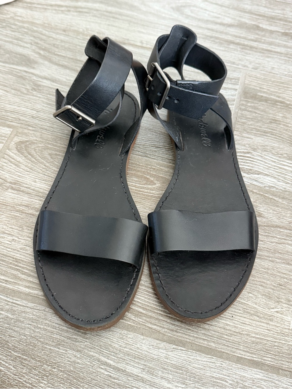 Madewell Black Leather Ankle-Strap Sandals